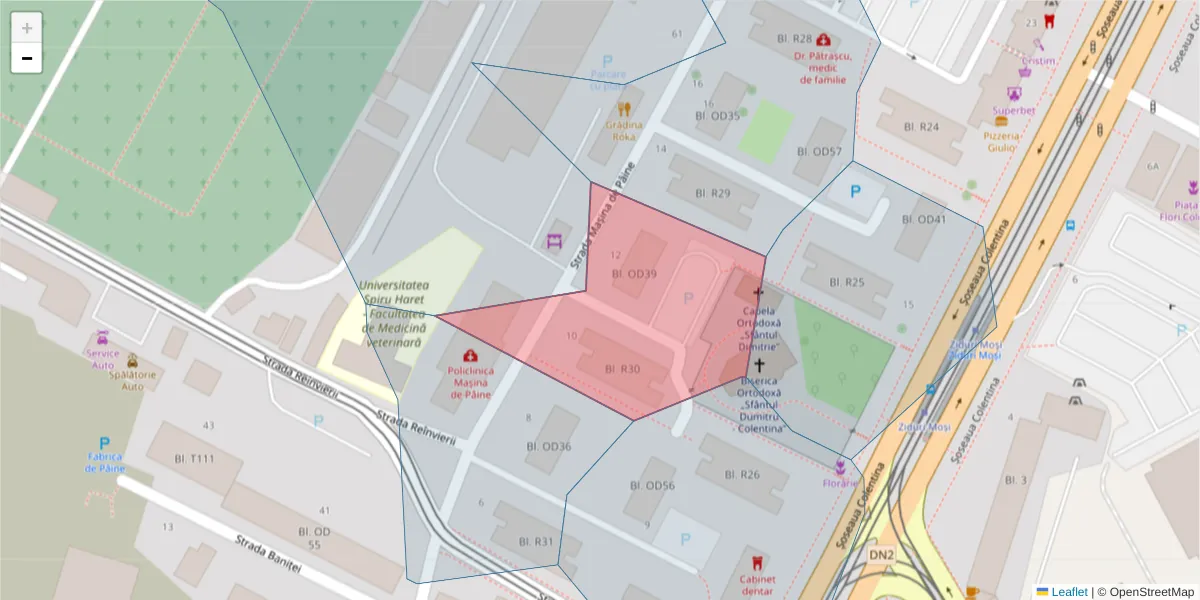 Hartă a codului poștal  și a codurilor poștale învecinate