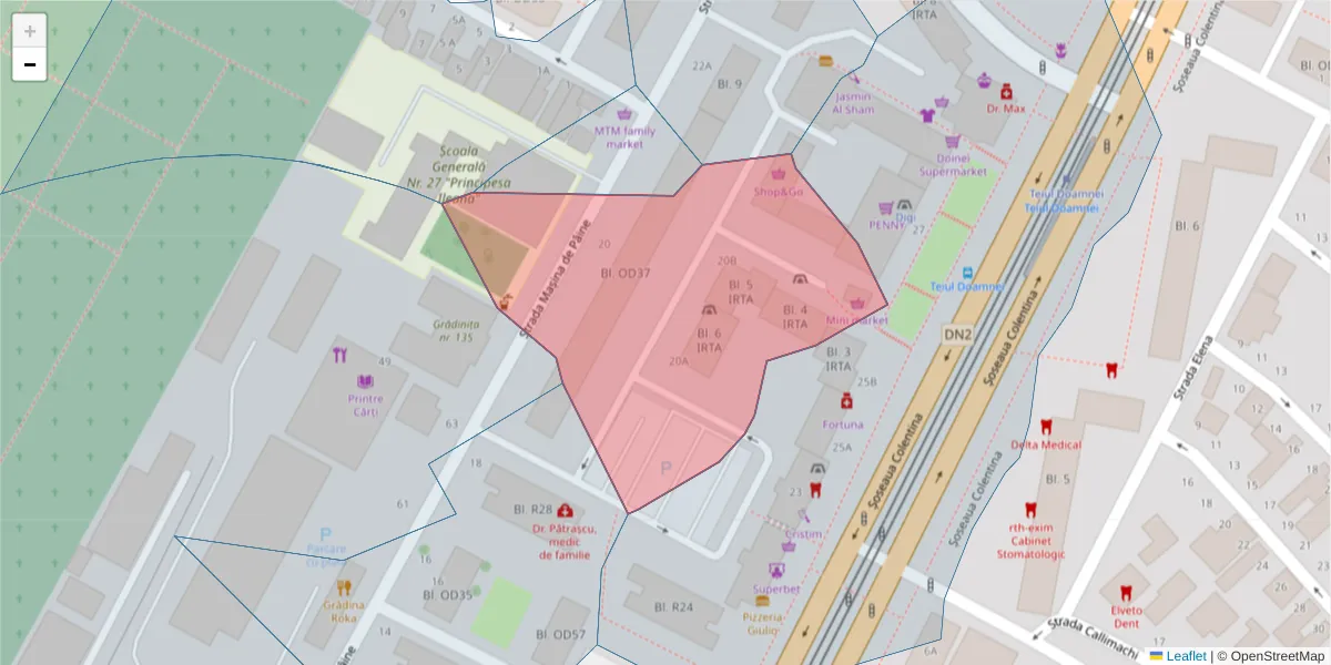 Hartă a codului poștal  și a codurilor poștale învecinate