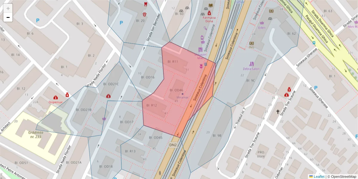 Hartă a codului poștal  și a codurilor poștale învecinate