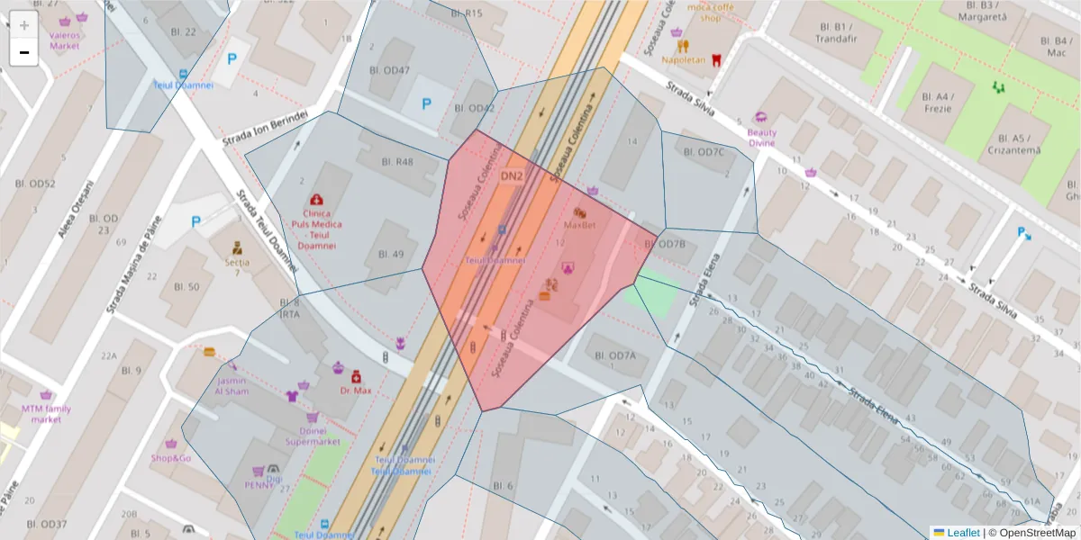 Hartă a codului poștal  și a codurilor poștale învecinate