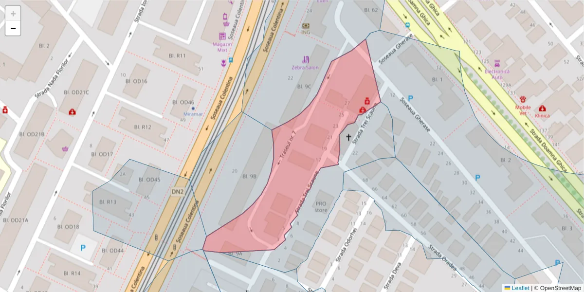 Hartă a codului poștal  și a codurilor poștale învecinate