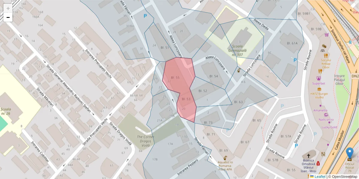 Hartă a codului poștal  și a codurilor poștale învecinate
