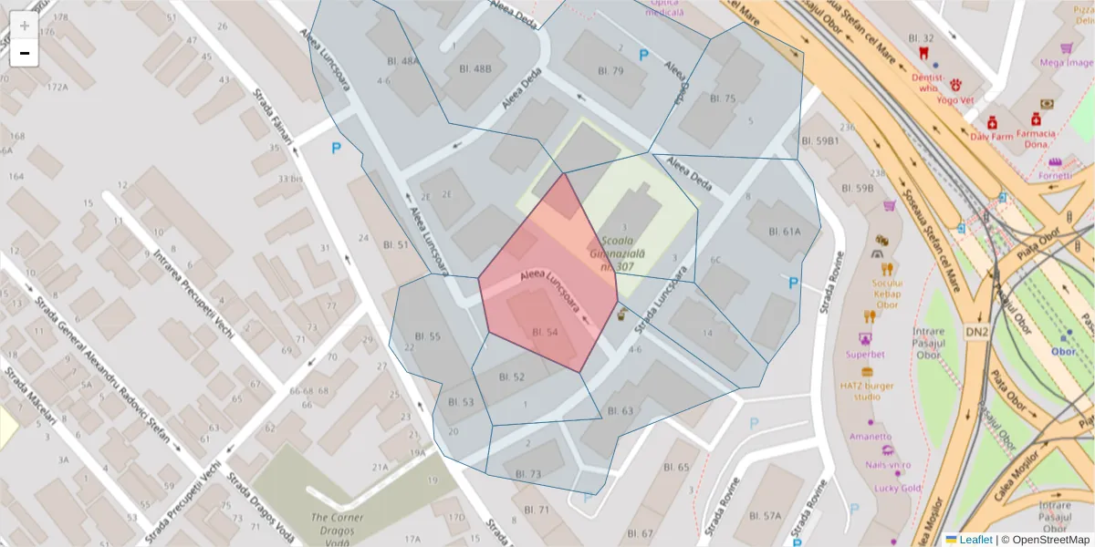 Hartă a codului poștal  și a codurilor poștale învecinate