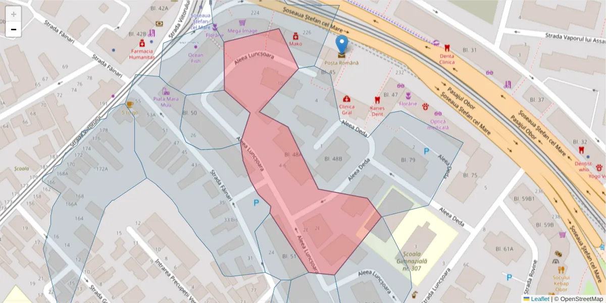 Hartă a codului poștal  și a codurilor poștale învecinate