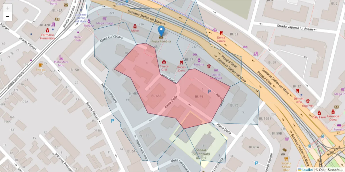 Hartă a codului poștal  și a codurilor poștale învecinate