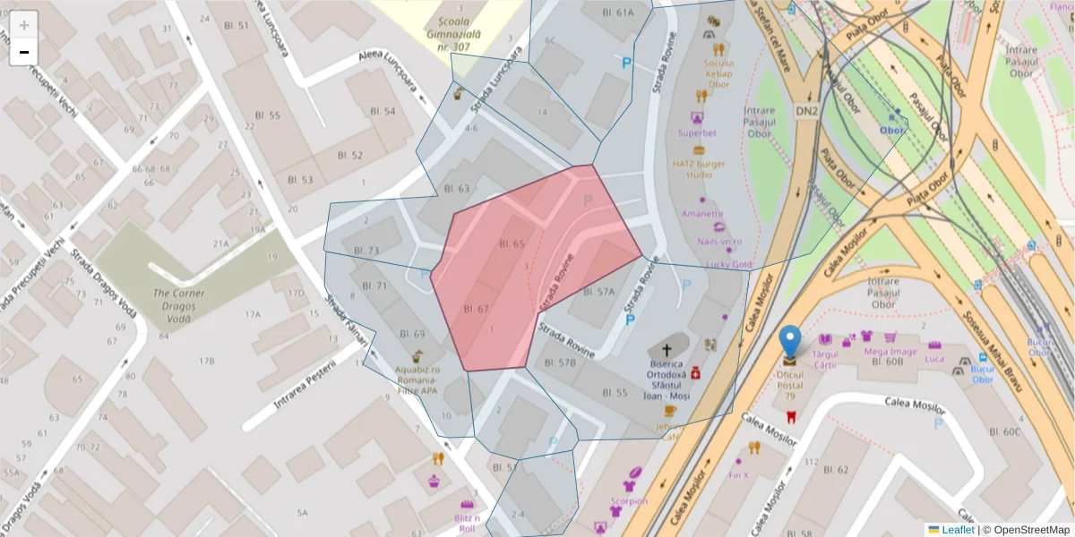 Hartă a codului poștal  și a codurilor poștale învecinate