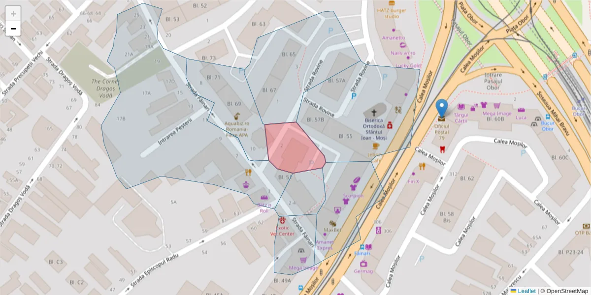 Hartă a codului poștal  și a codurilor poștale învecinate