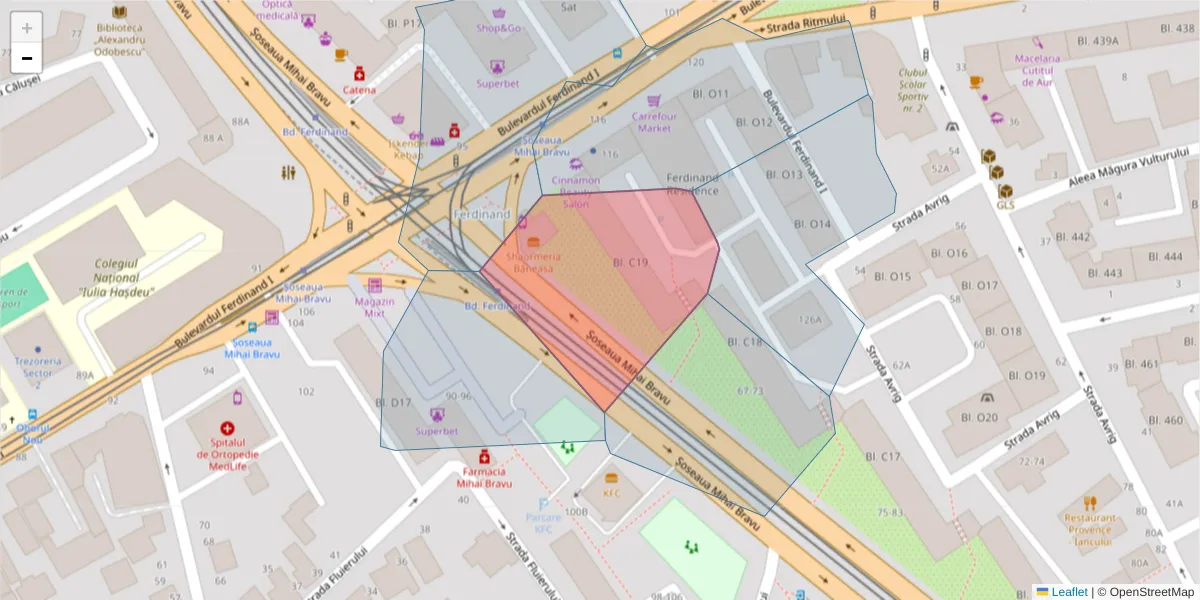 Hartă a codului poștal  și a codurilor poștale învecinate