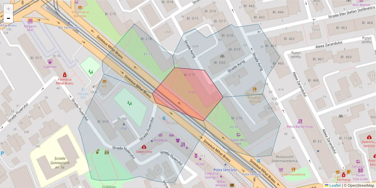 Hartă a codului poștal  și a codurilor poștale învecinate