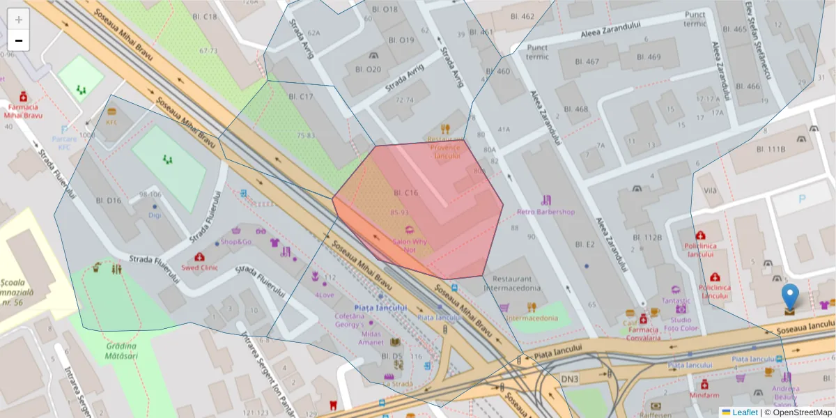 Hartă a codului poștal  și a codurilor poștale învecinate