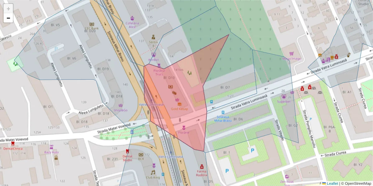 Hartă a codului poștal  și a codurilor poștale învecinate