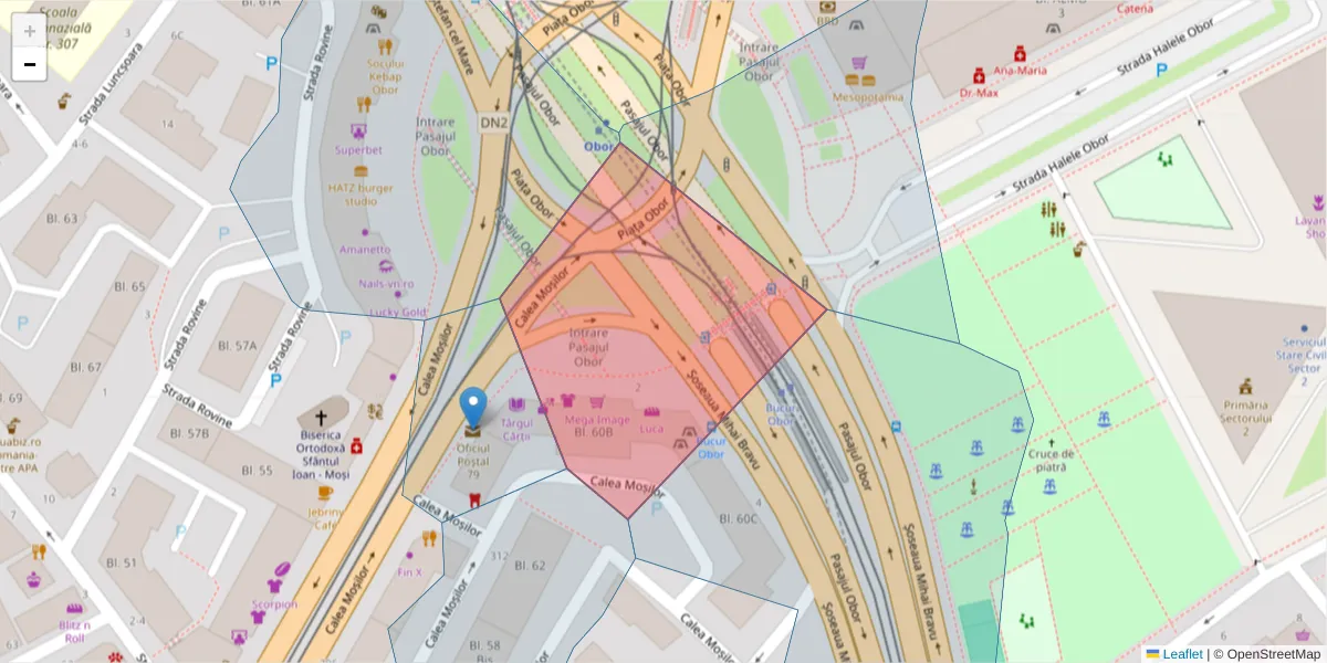 Hartă a codului poștal  și a codurilor poștale învecinate