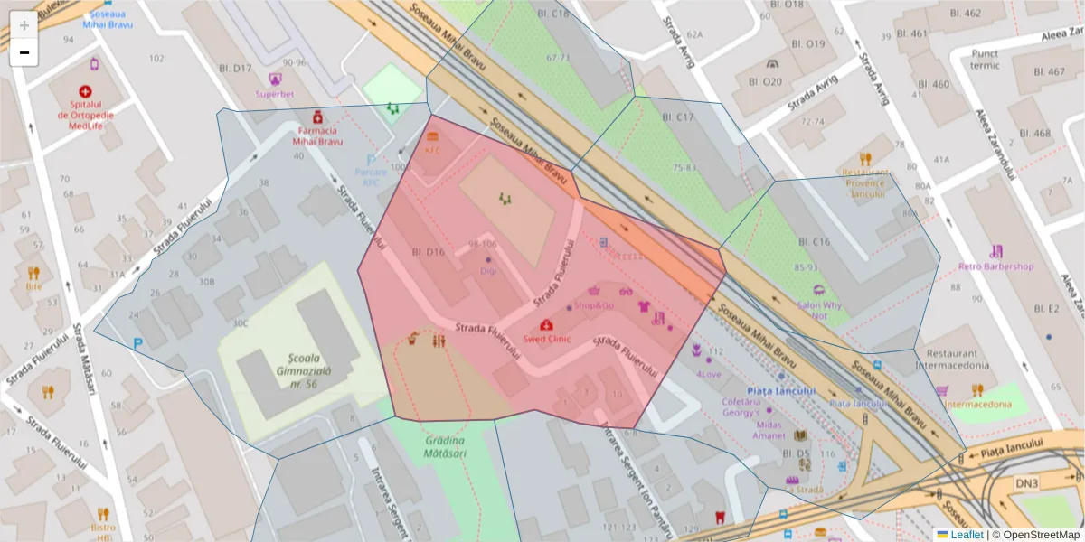 Hartă a codului poștal  și a codurilor poștale învecinate