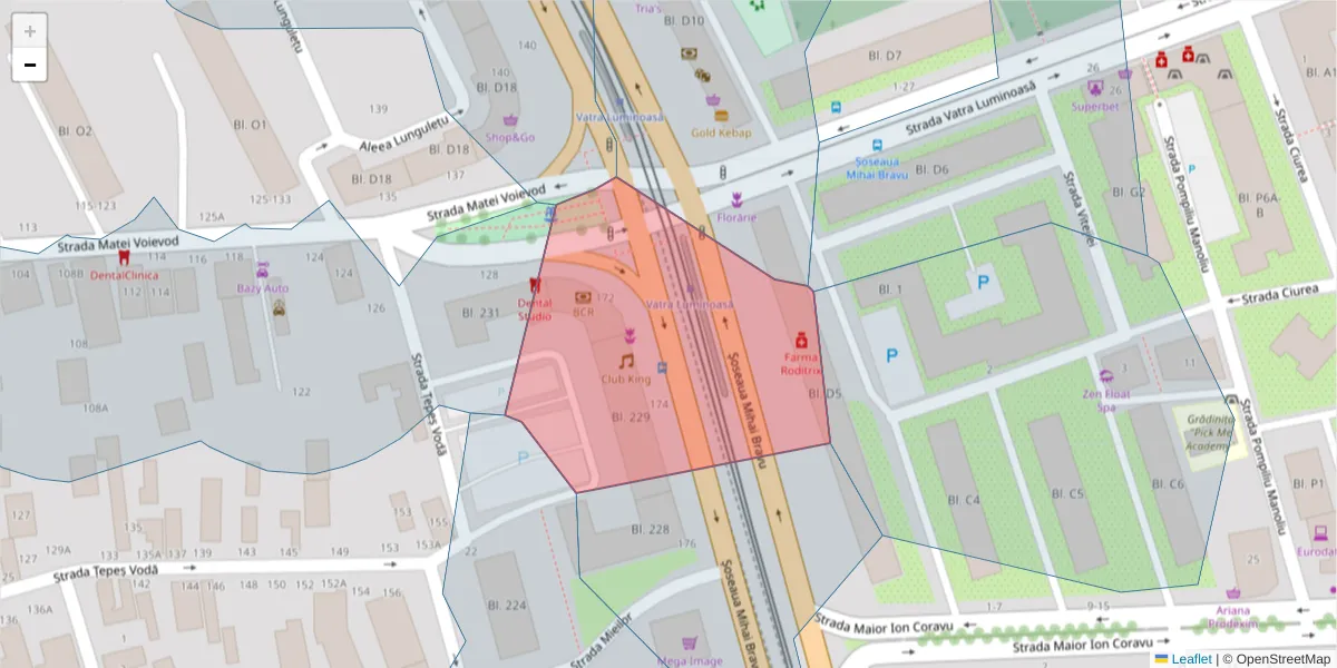 Hartă a codului poștal  și a codurilor poștale învecinate