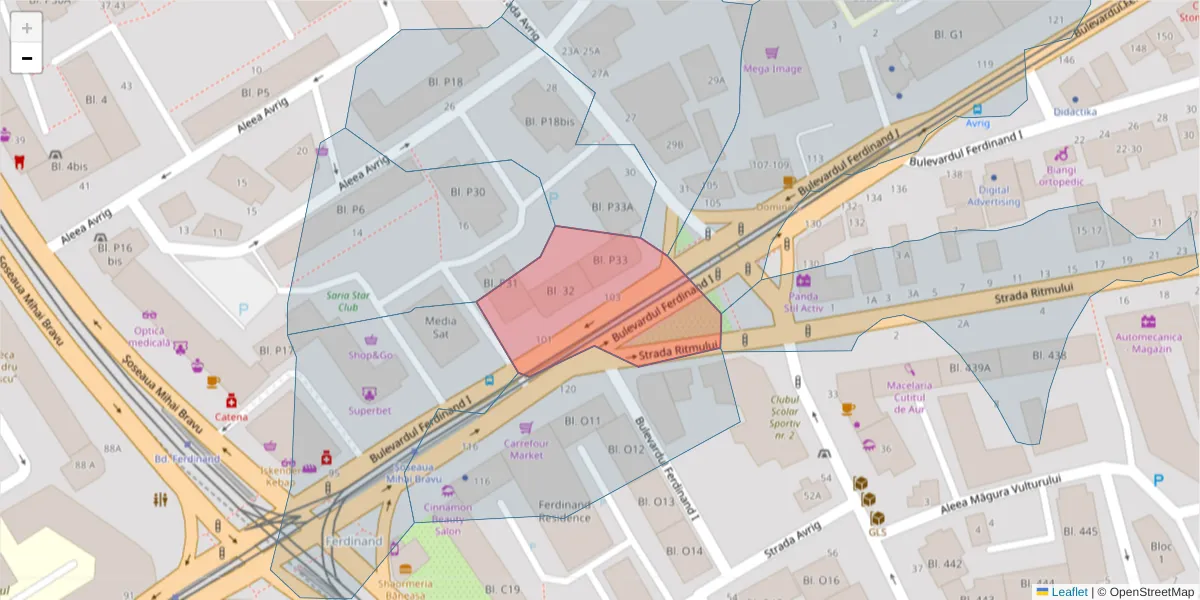 Hartă a codului poștal  și a codurilor poștale învecinate