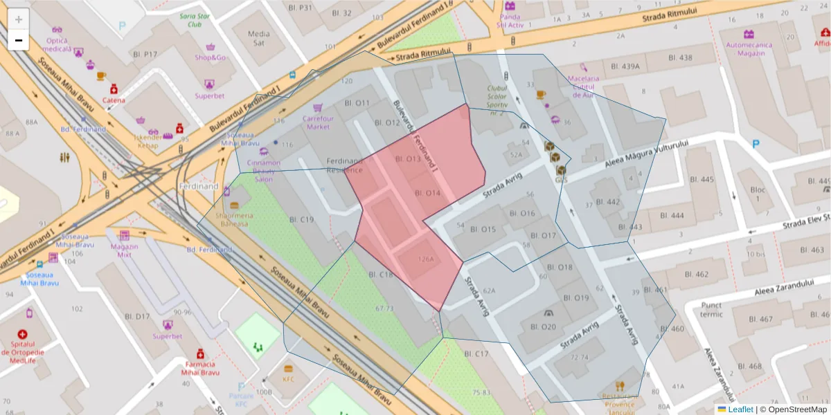 Hartă a codului poștal  și a codurilor poștale învecinate