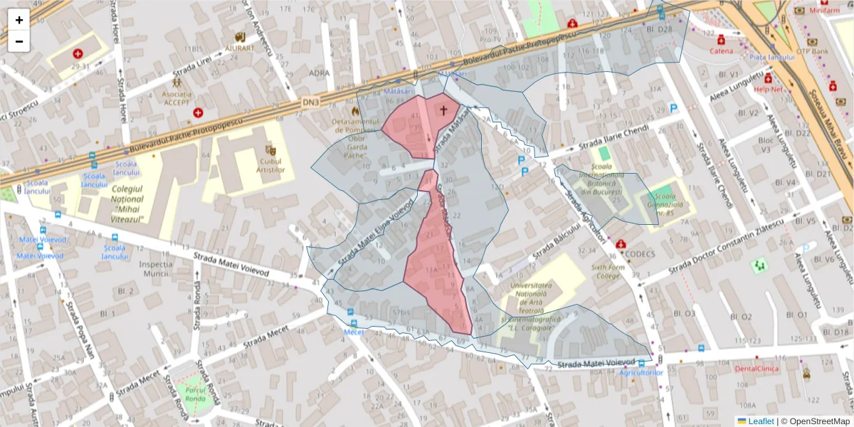 Hartă a codului poștal  și a codurilor poștale învecinate