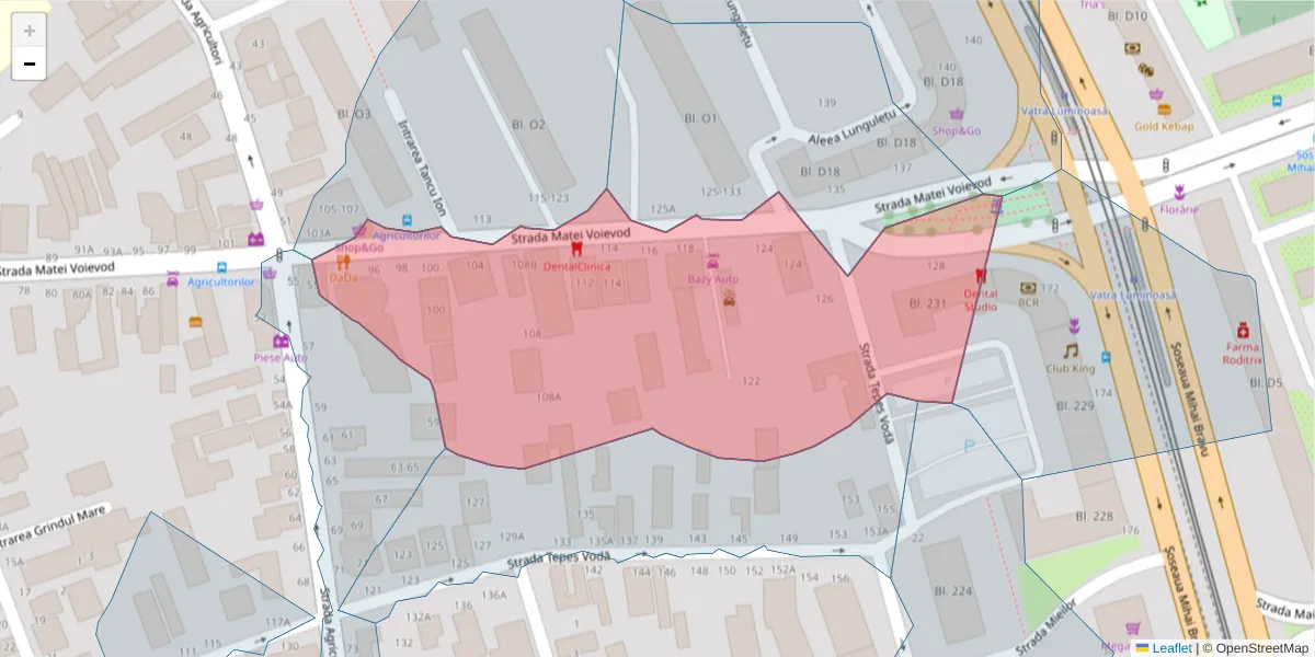 Hartă a codului poștal  și a codurilor poștale învecinate