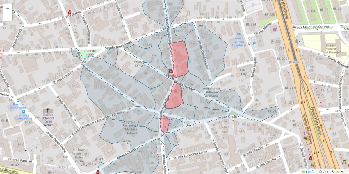 Hartă a codului poștal  și a codurilor poștale învecinate