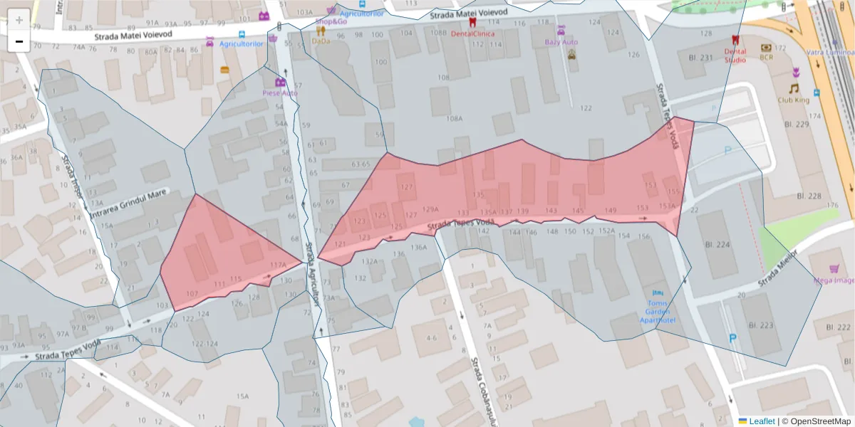 Hartă a codului poștal  și a codurilor poștale învecinate