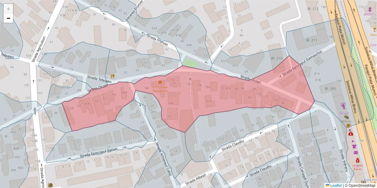 Hartă a codului poștal  și a codurilor poștale învecinate