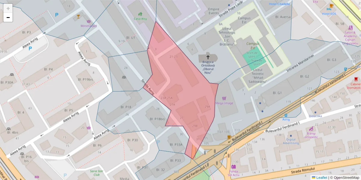 Hartă a codului poștal  și a codurilor poștale învecinate