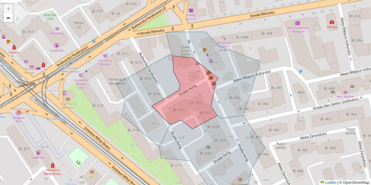 Hartă a codului poștal  și a codurilor poștale învecinate