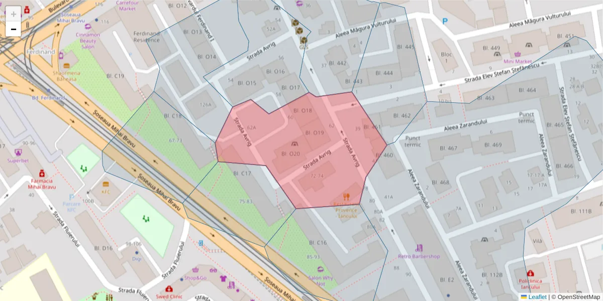 Hartă a codului poștal  și a codurilor poștale învecinate