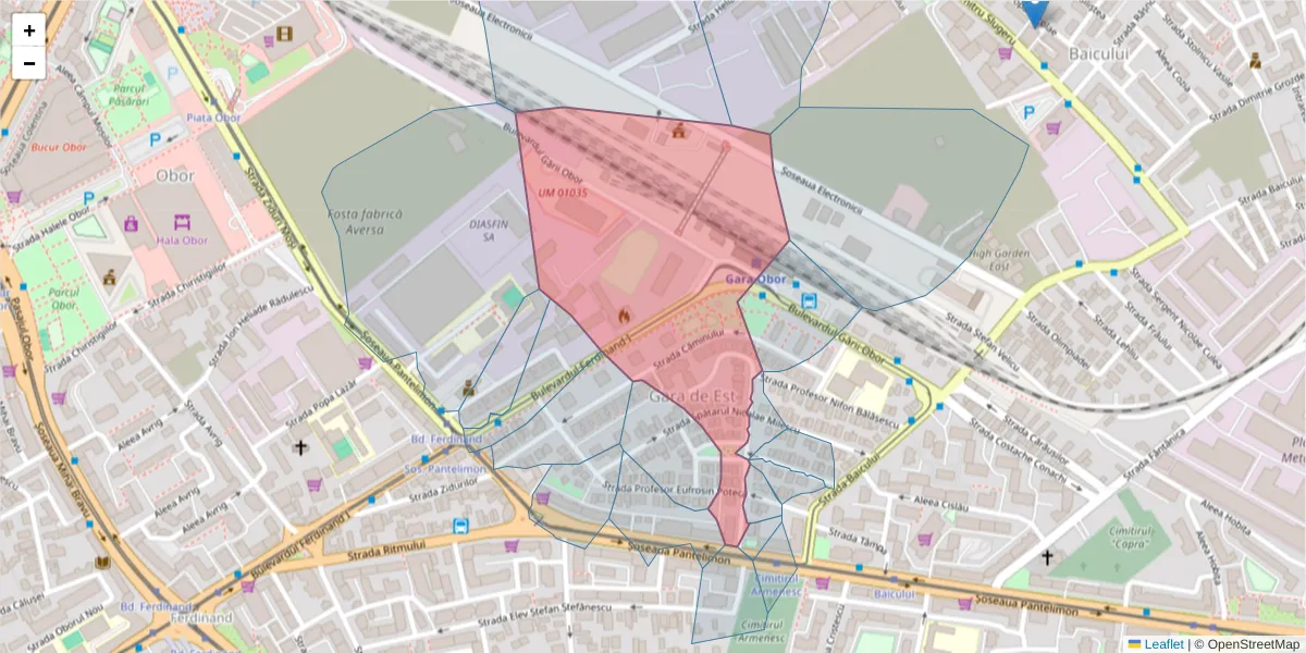 Hartă a codului poștal  și a codurilor poștale învecinate