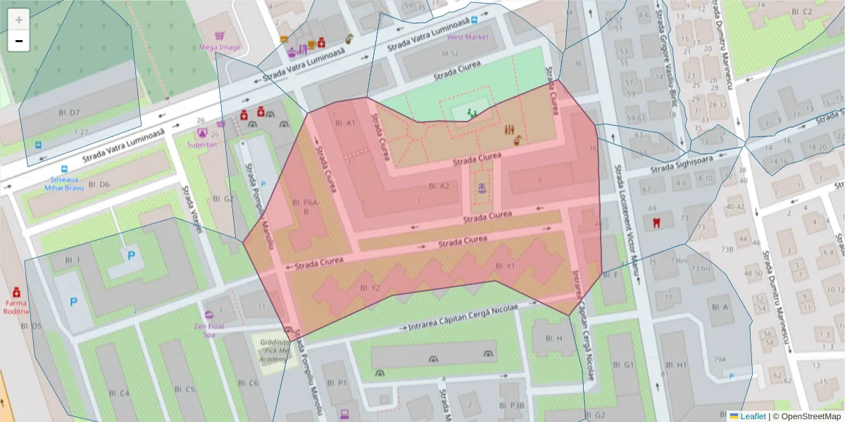 Hartă a codului poștal  și a codurilor poștale învecinate