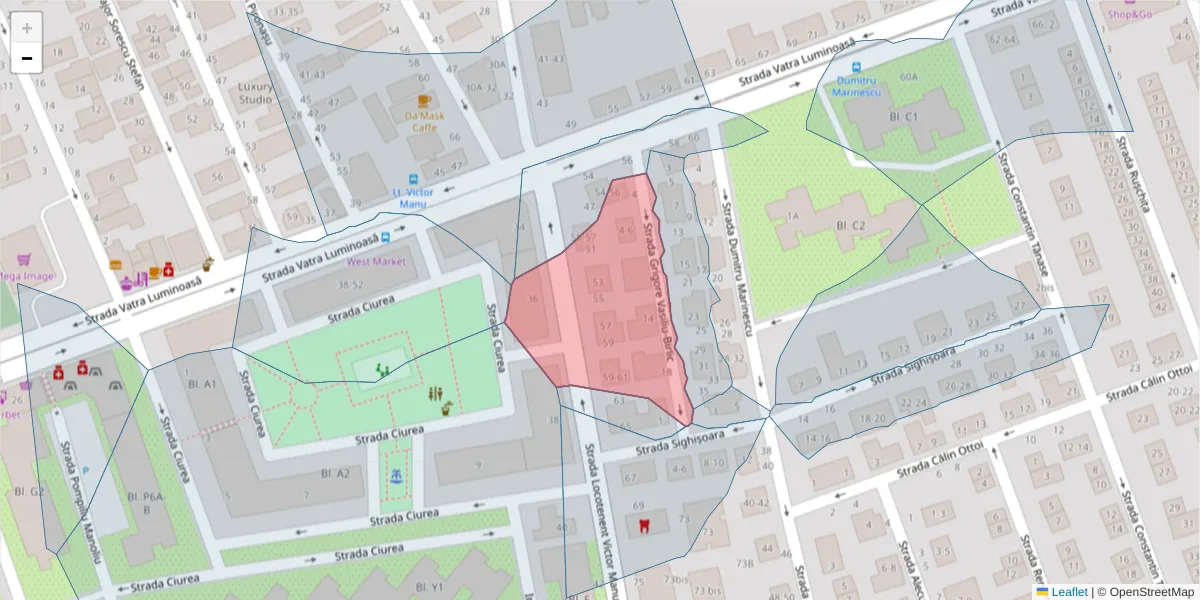 Hartă a codului poștal  și a codurilor poștale învecinate