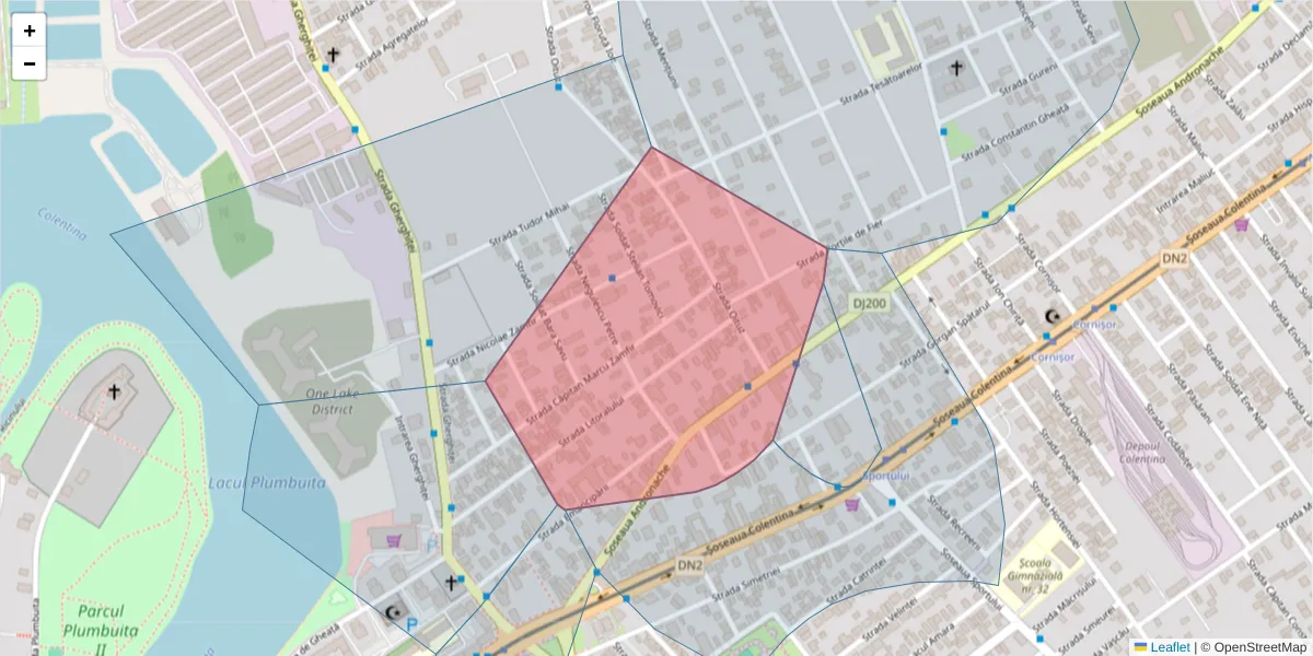 Hartă a codului poștal  și a codurilor poștale învecinate