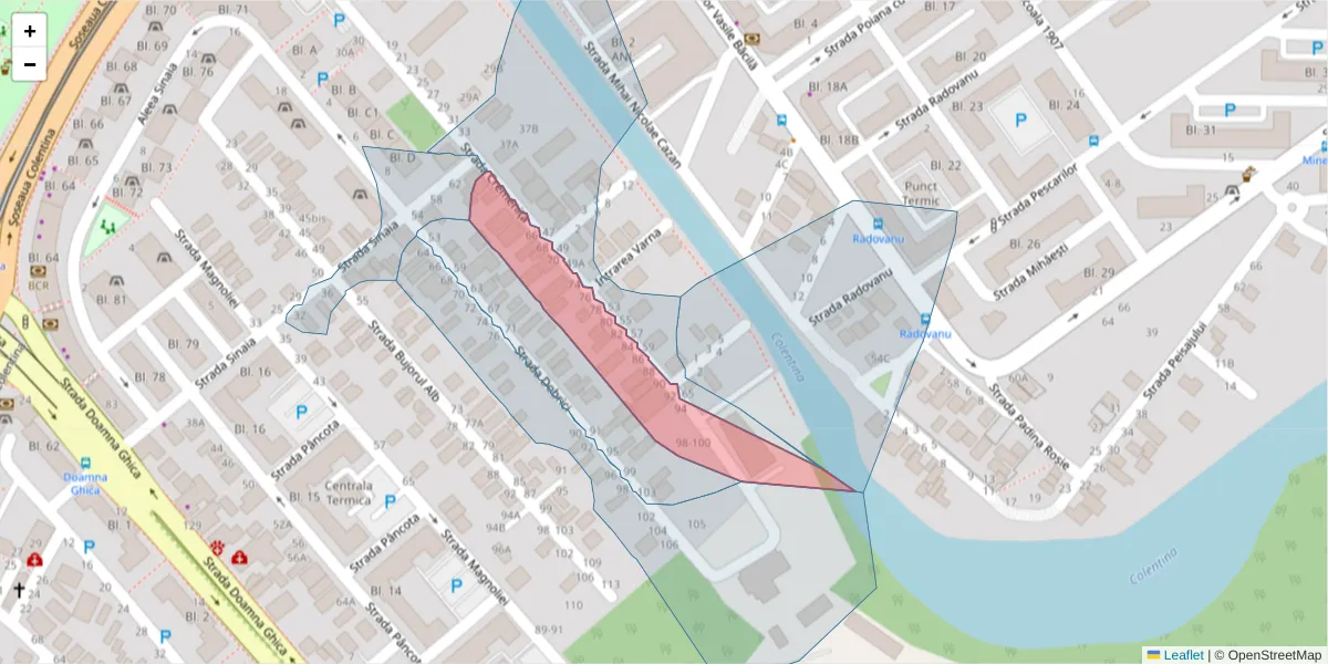 Hartă a codului poștal  și a codurilor poștale învecinate