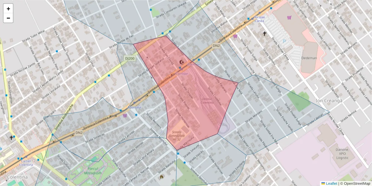 Hartă a codului poștal  și a codurilor poștale învecinate