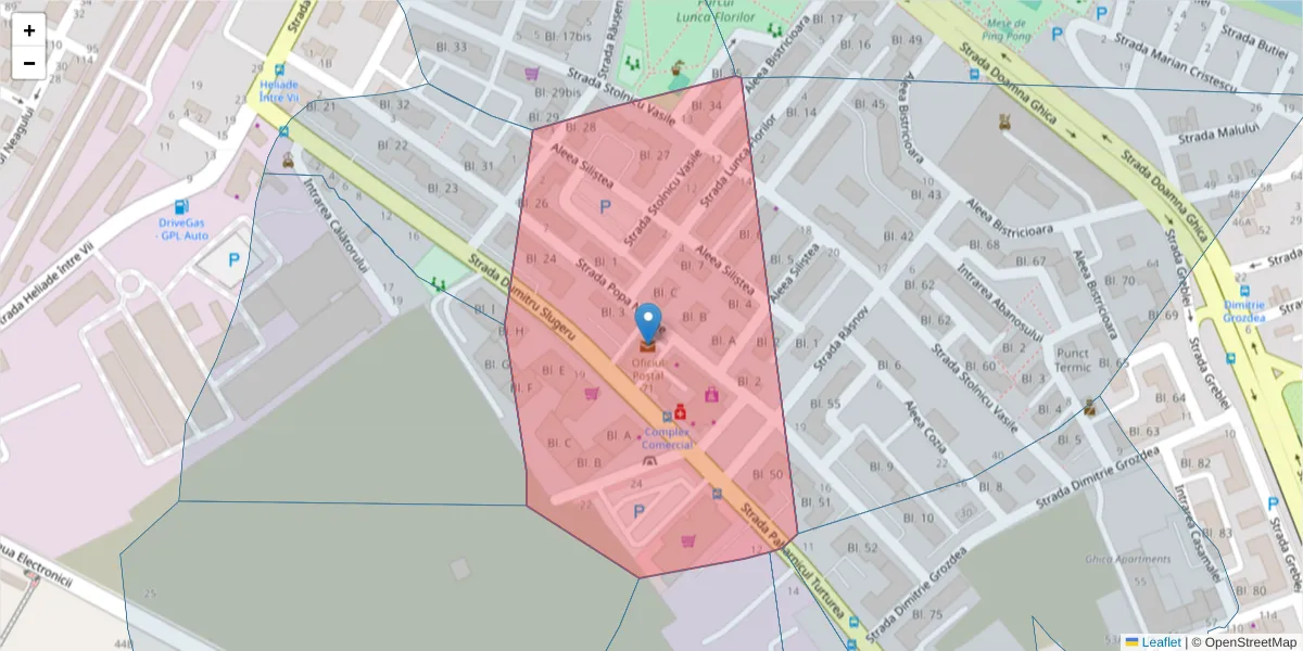 Hartă a codului poștal  și a codurilor poștale învecinate