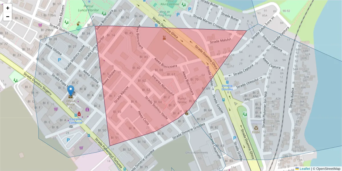 Hartă a codului poștal  și a codurilor poștale învecinate