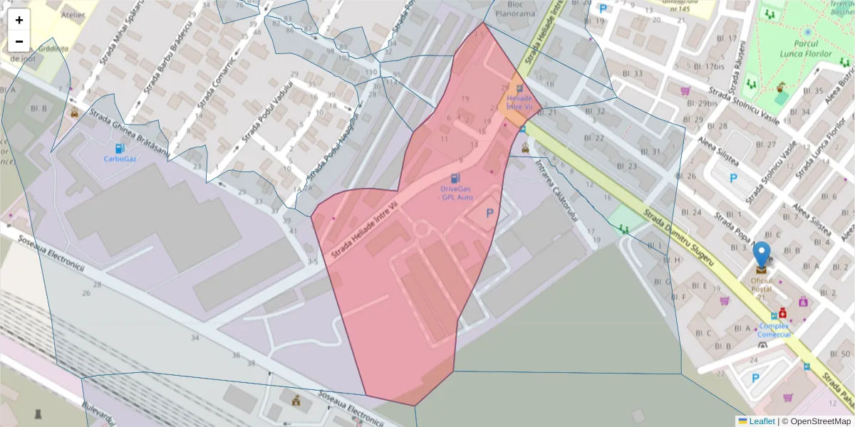 Hartă a codului poștal  și a codurilor poștale învecinate