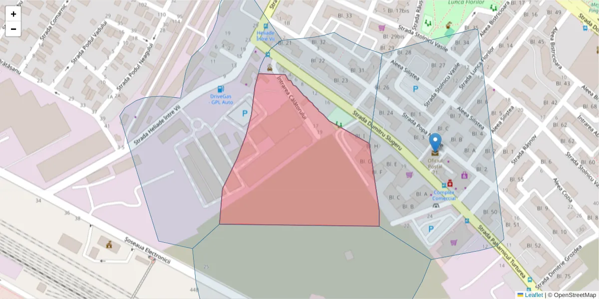 Hartă a codului poștal  și a codurilor poștale învecinate