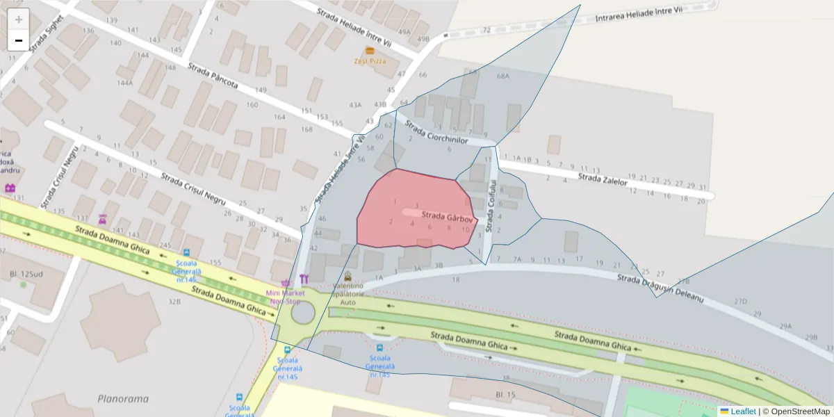 Hartă a codului poștal  și a codurilor poștale învecinate