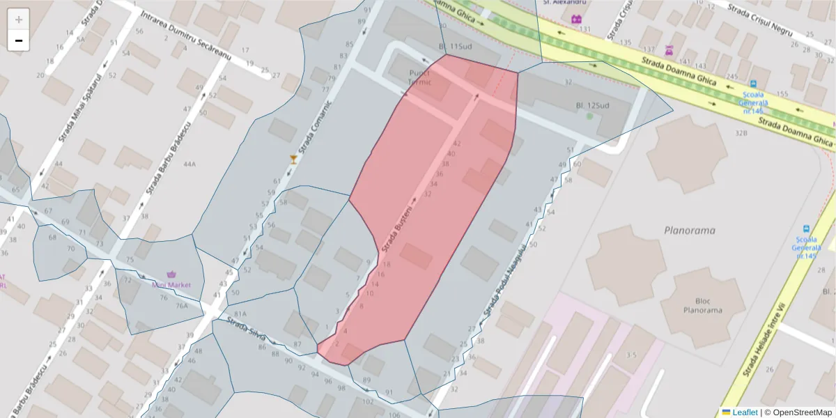 Hartă a codului poștal  și a codurilor poștale învecinate