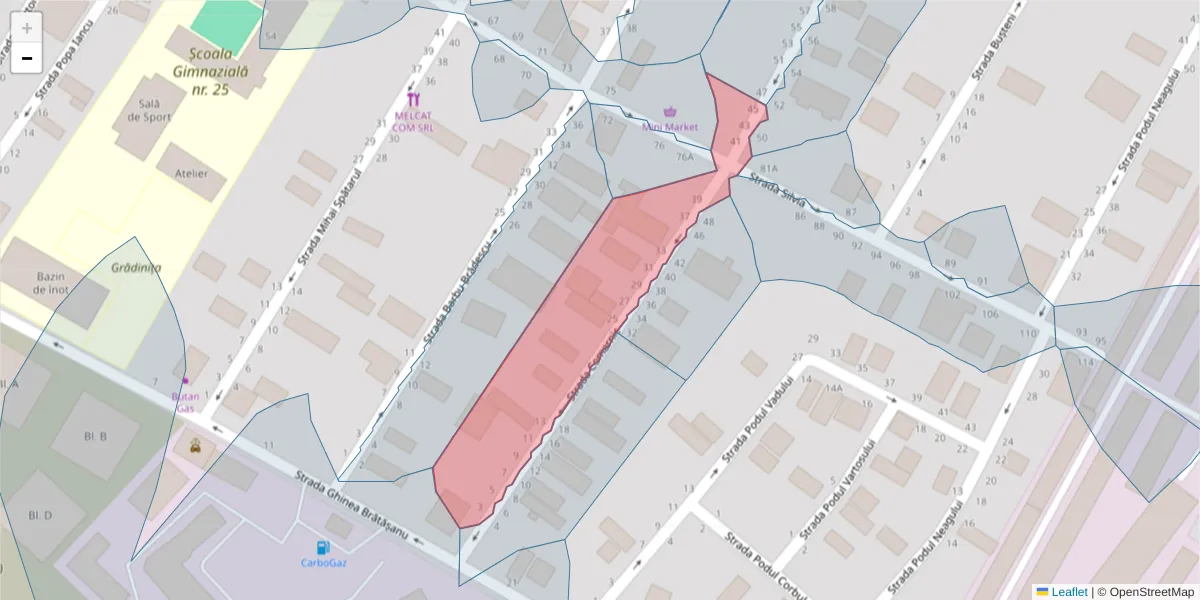 Hartă a codului poștal  și a codurilor poștale învecinate