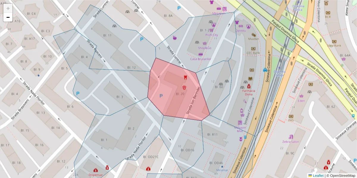 Hartă a codului poștal  și a codurilor poștale învecinate