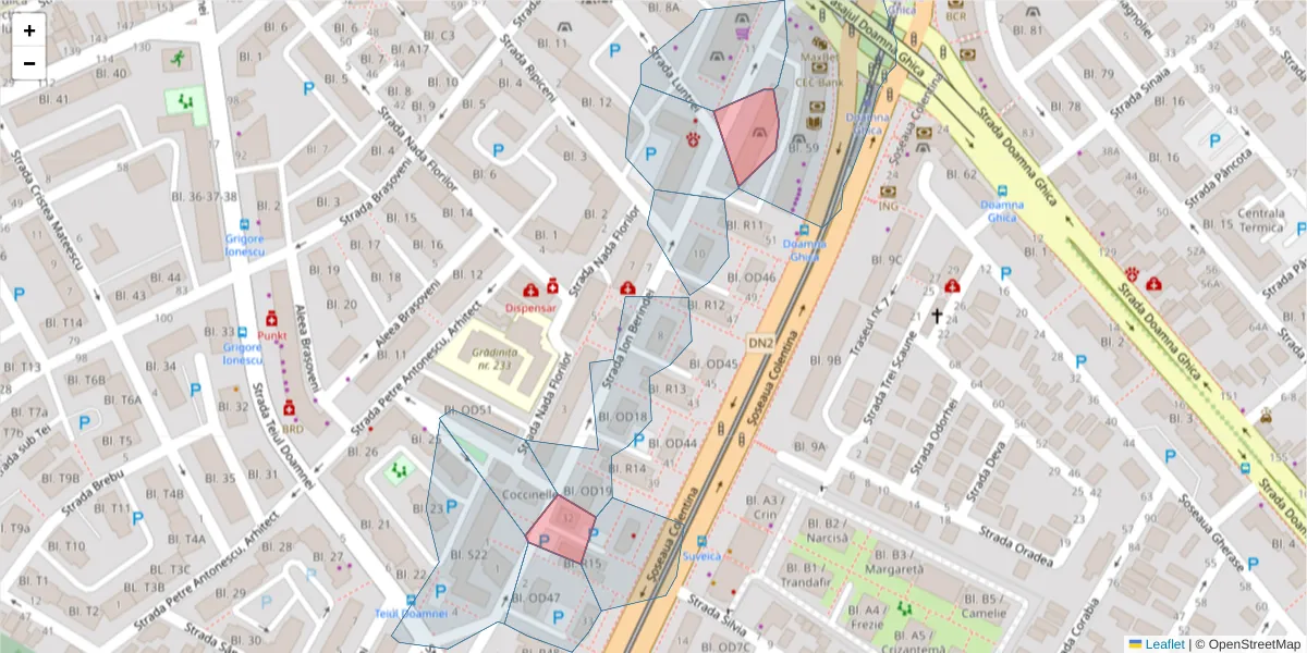 Hartă a codului poștal  și a codurilor poștale învecinate