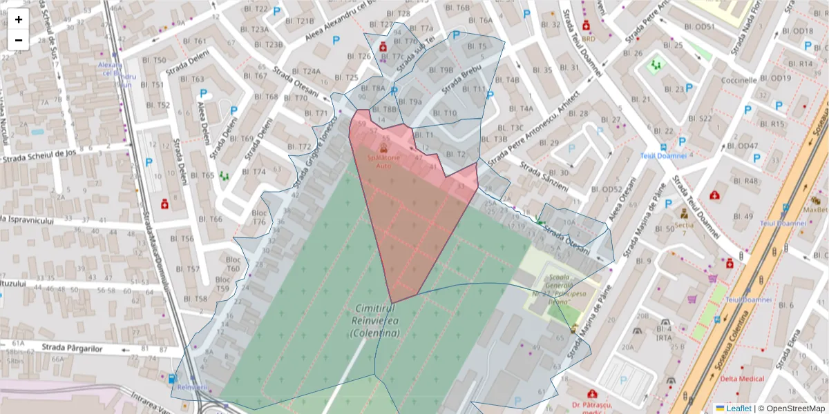 Hartă a codului poștal  și a codurilor poștale învecinate