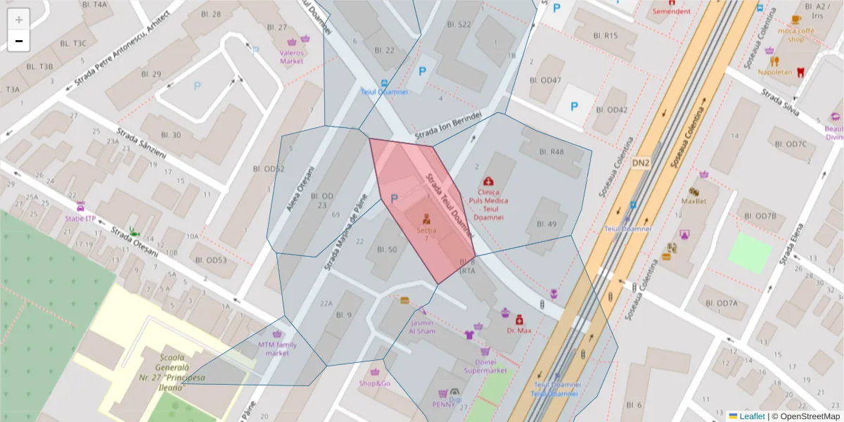 Hartă a codului poștal  și a codurilor poștale învecinate