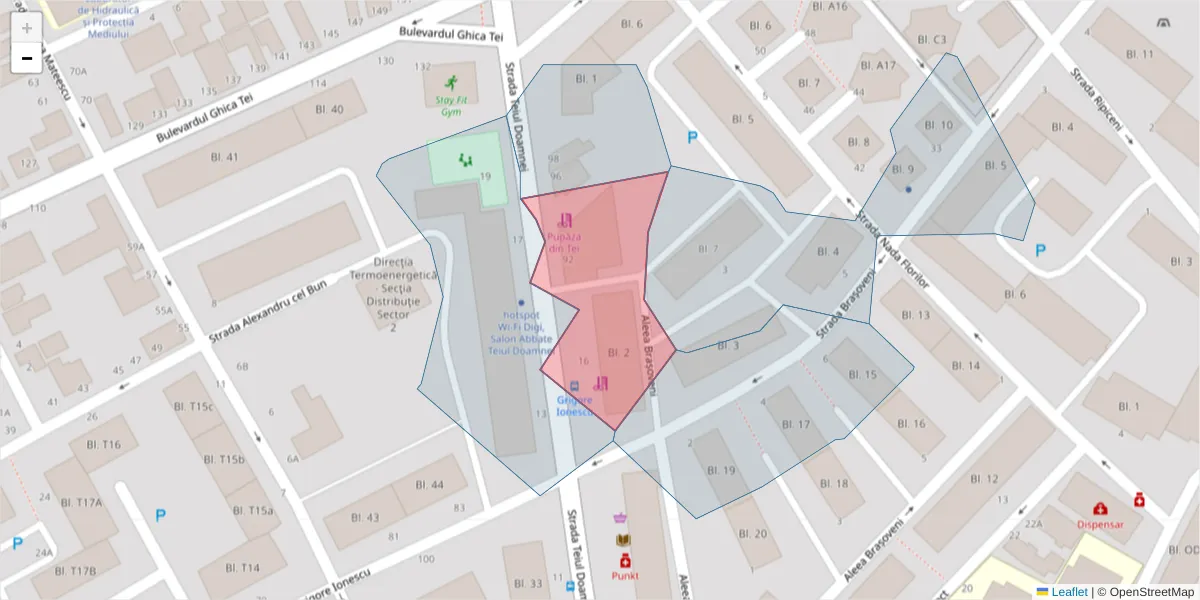 Hartă a codului poștal  și a codurilor poștale învecinate