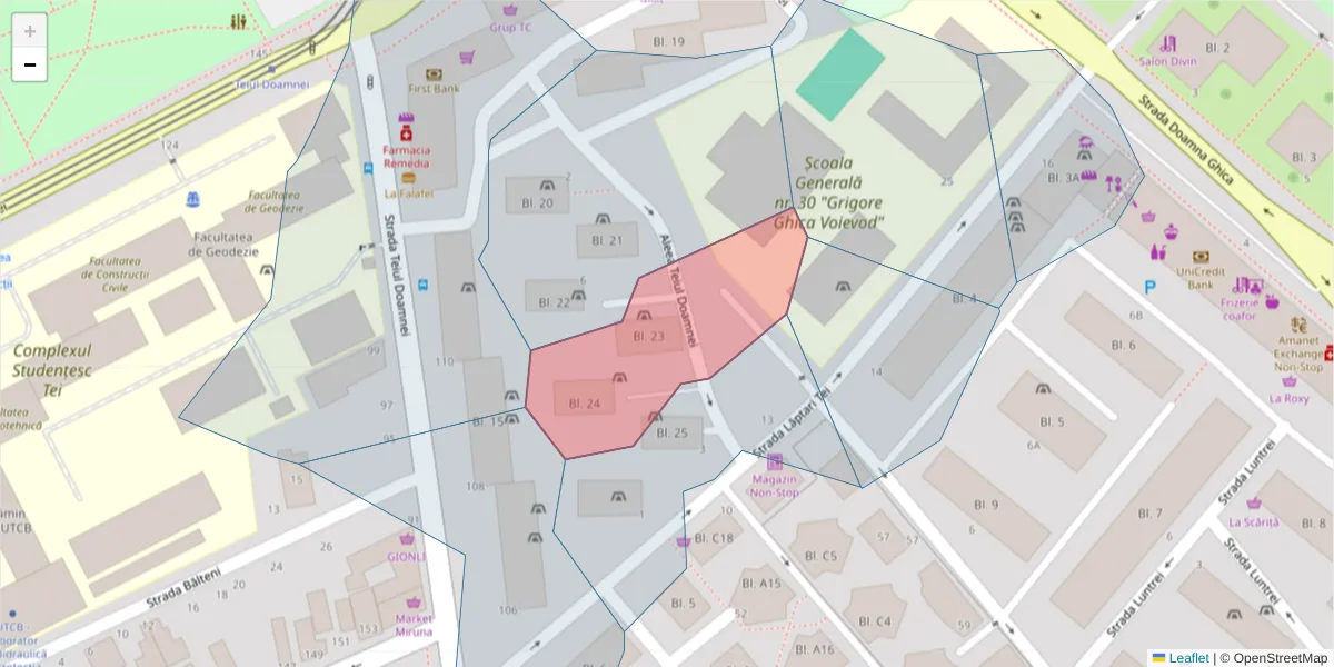 Hartă a codului poștal  și a codurilor poștale învecinate