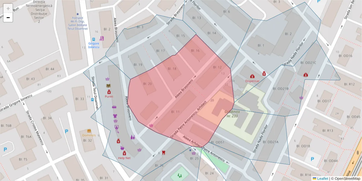 Hartă a codului poștal  și a codurilor poștale învecinate
