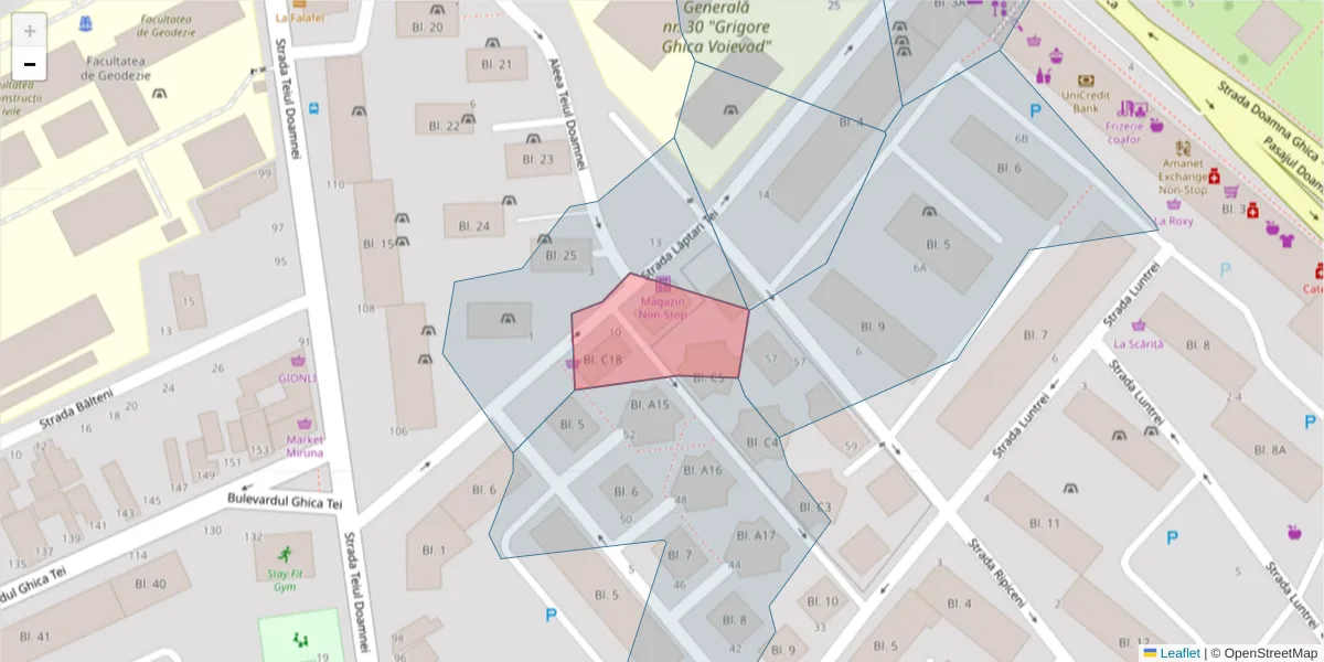 Hartă a codului poștal  și a codurilor poștale învecinate