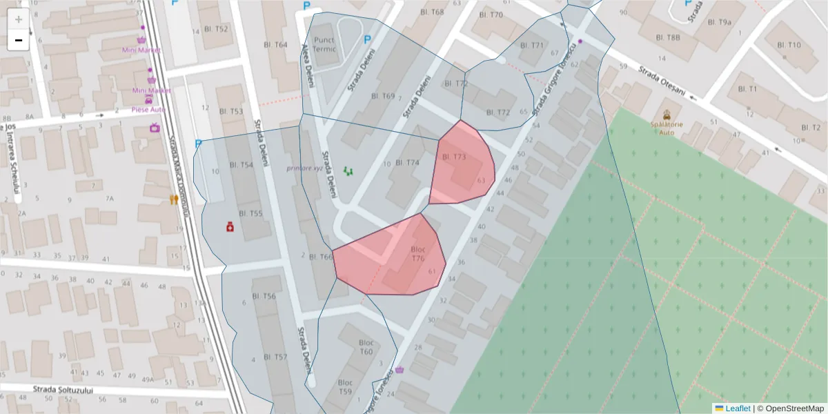 Hartă a codului poștal  și a codurilor poștale învecinate